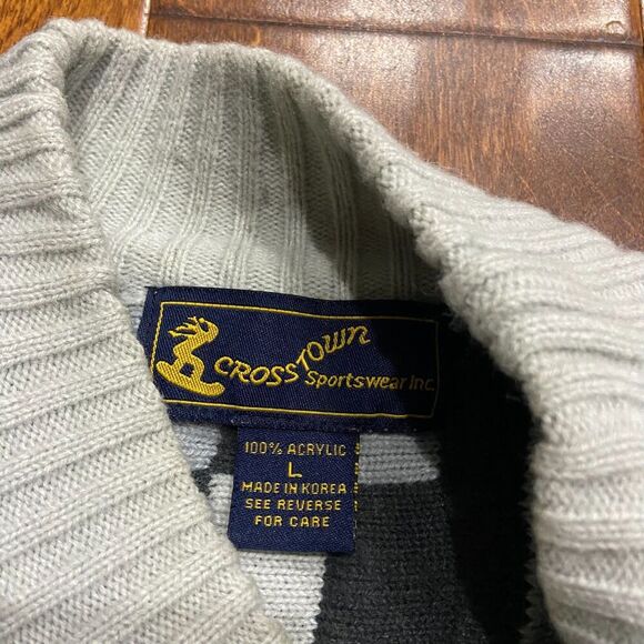 Crosstown Sportswear Vintage 3D Knit Coogi Style Grey Blue Sweater Men's Size L - Picture 7 of 9